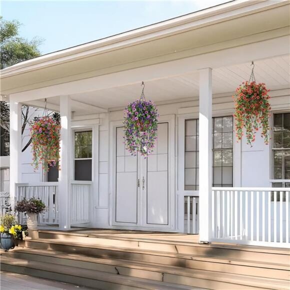 Artificial Fake Hanging Flowers Plants for Outdoor Summer Decoration, 2 PCS Faux - Picture 6 of 7